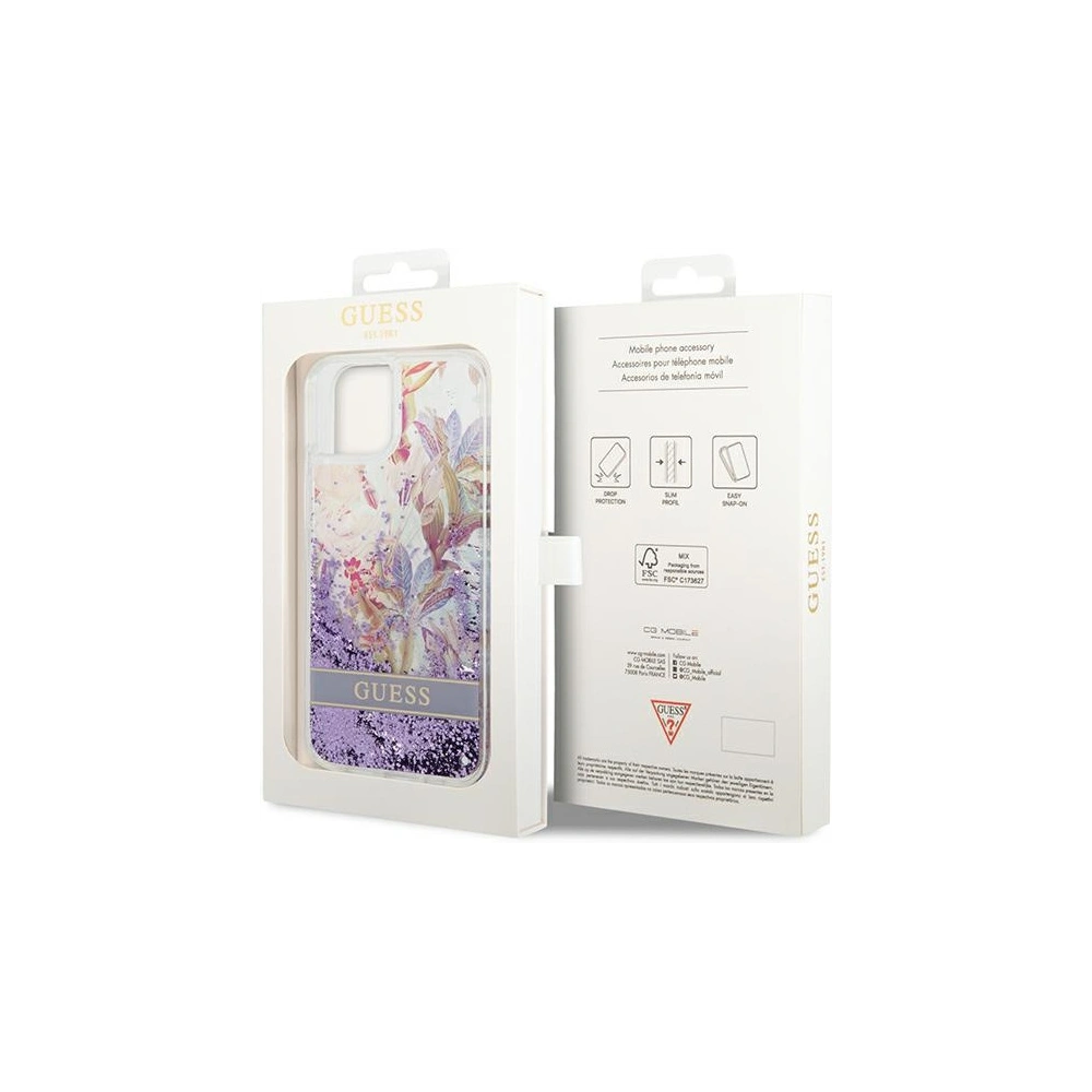 Hurtownia GSM - Case Guess GUHCP14SLFLSU Apple iPhone 14 lila/purple Hardcase Flower Liquid Glitter - GUE2064 - {ean13} - Hurt