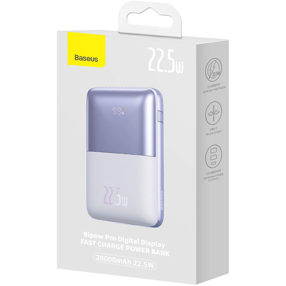 Wholesale Powerbank Baseus Bipow Pro 20000mAh 22.5W + USB-A - USB-C cable 3A 0.3m purple - BSU3562 - {ean13} - Hurt