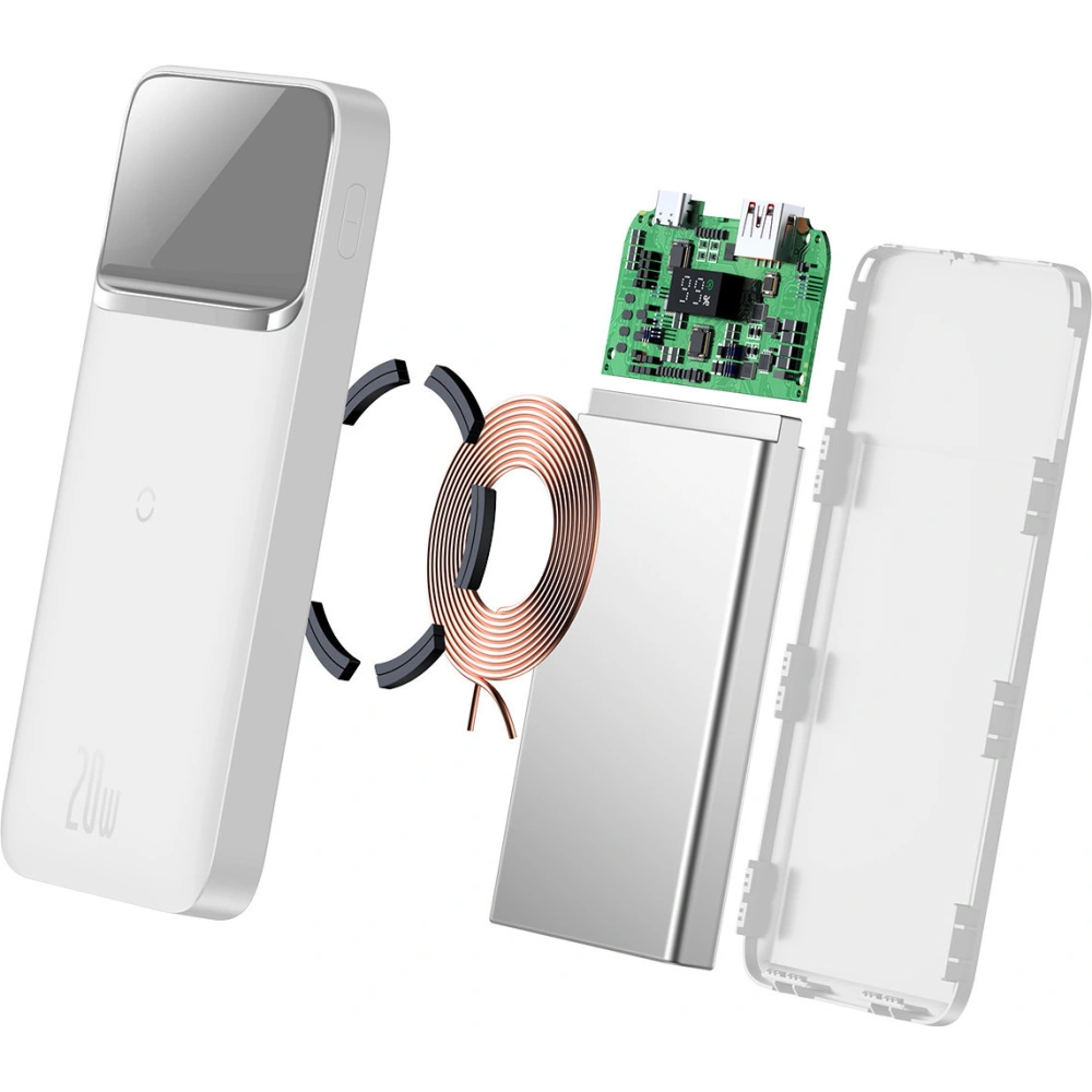 Wholesale Powerbank Baseus Magnetic 10000mAh 20W Overseas Edition + USB-A - USB-C cable white - BSU3564 - {ean13} - Hurt
