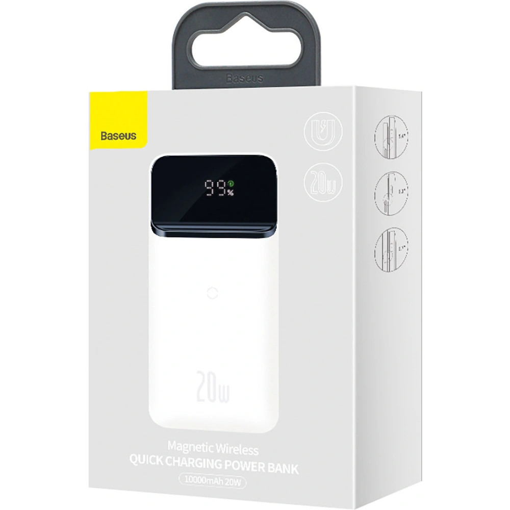 Wholesale Powerbank Baseus Magnetic 10000mAh 20W Overseas Edition + USB-A - USB-C cable white - BSU3564 - {ean13} - Hurt