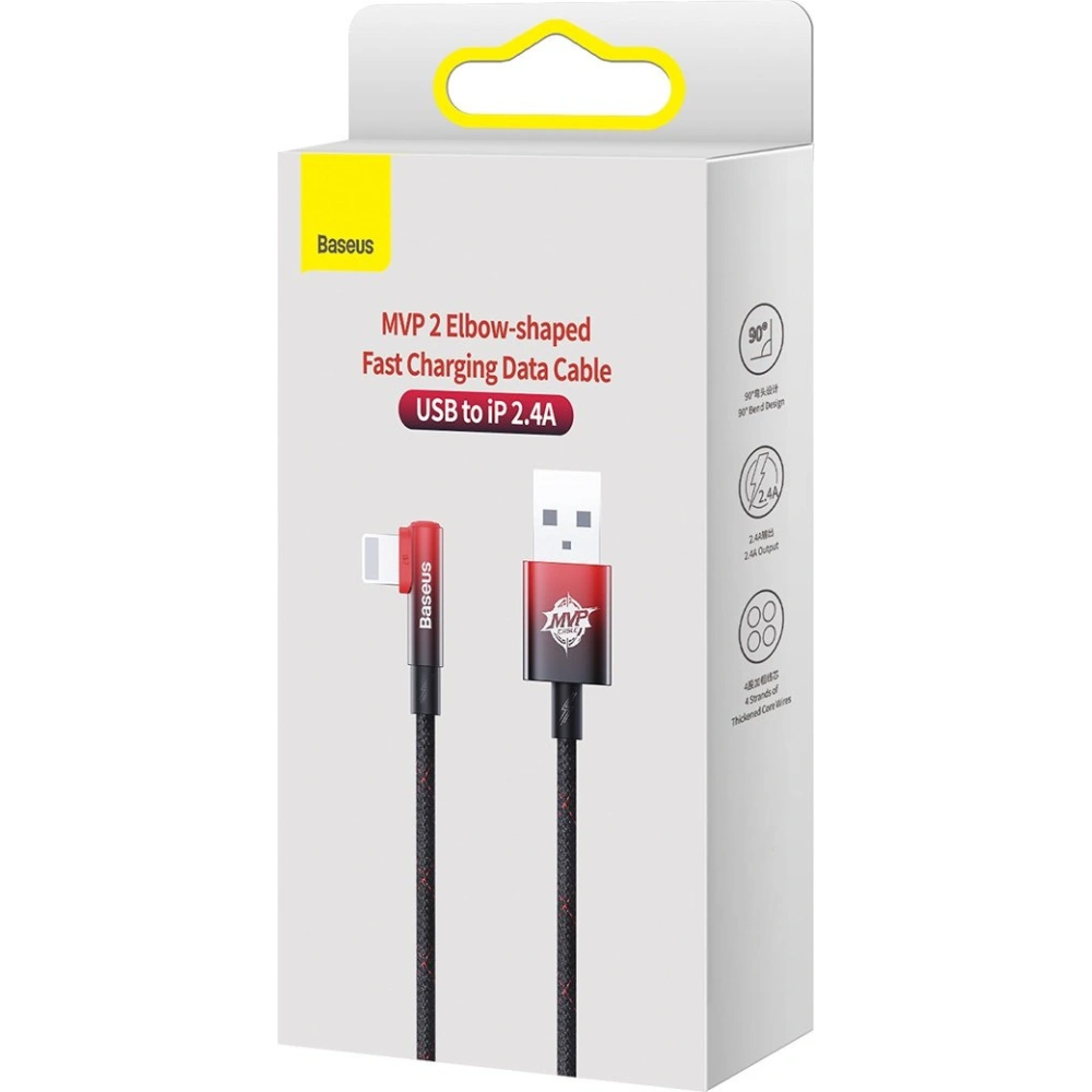 Hurtownia GSM - Kabel úhlový Baseus MVP 2 Elbow USB-A - Lightning 2m 2.4A červený - BSU3574 - {ean13} - Hurt