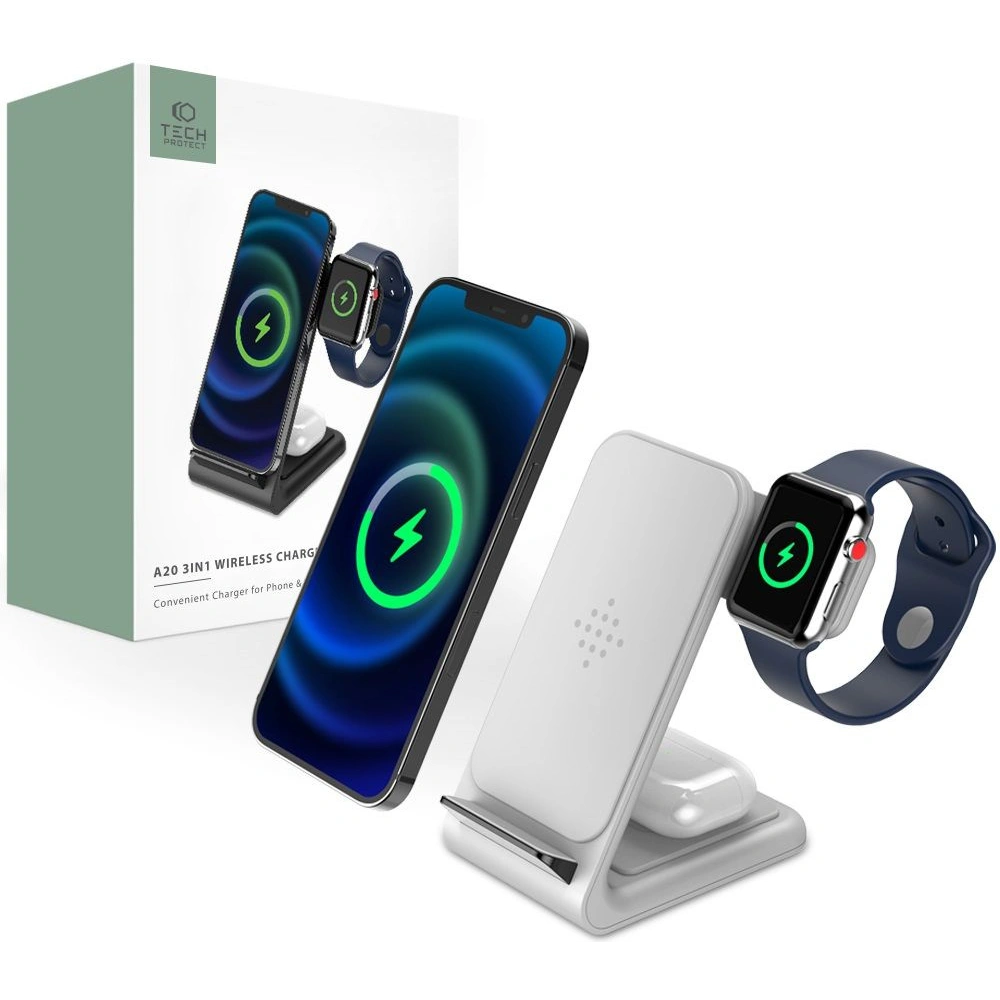 Hurtownia GSM - Vezeték nélküli töltő Tech-Protect QI15W-A20 3in1 Vezeték nélküli Töltő Fehér - THP1391 - {ean13} - Hurt