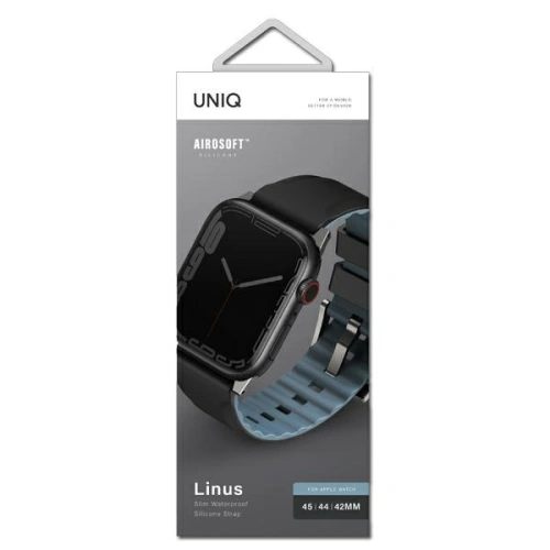 Pasek UNIQ Linus Apple Watch 4/5/6/7/SE/8/9/Ultra 44/45/49mm Airosoft Silicone czarny/midnight black