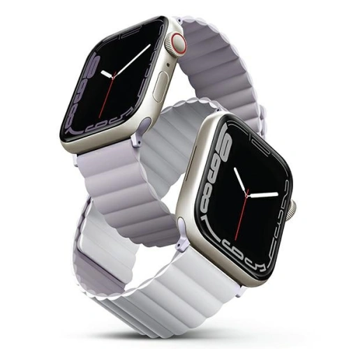 Pasek UNIQ Revix Apple Watch 4/5/6/7/8/SE/SE2/9/10 40/41/42mm Reversible Magnetic lilak-biały/lilac-white