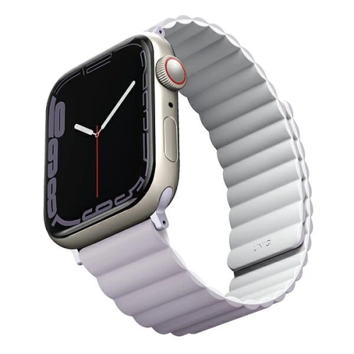 Pasek UNIQ Revix Apple Watch 4/5/6/7/SE/8/9/Ultra 44/45/49mm Reversible Magnetic lilak-biały/lilac-white