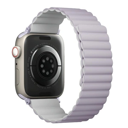 Pasek UNIQ Revix Apple Watch 4/5/6/7/SE/8/9/Ultra 44/45/49mm Reversible Magnetic lilak-biały/lilac-white