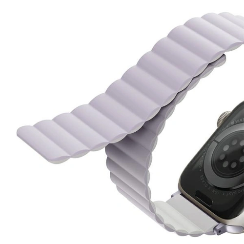Pasek UNIQ Revix Apple Watch 4/5/6/7/SE/8/9/Ultra 44/45/49mm Reversible Magnetic lilak-biały/lilac-white