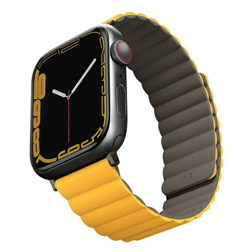 Pasek UNIQ Revix Apple Watch 4/5/6/7/SE/8/9/Ultra 44/45/49mm Reversible Magnetic musztardowy-khaki/mustard-khaki