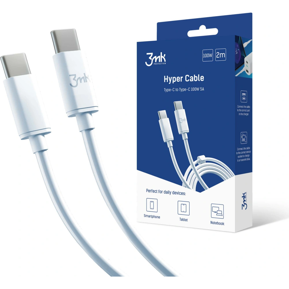 Hurtownia GSM - Kabel 3MK Hyper Cable USB-C/USB-C 100W 2m biały - 3MK4020 - {ean13} - Hurt