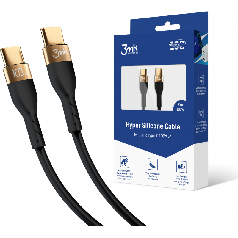 3MK Distributor - 5903108464604 - 3MK4023 - 3MK HyperSilicone USB-C/USB-C 100W 2m black - B2B homescreen