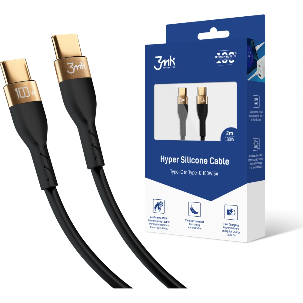 Hurtownia GSM - Kabel 3MK HyperSilicone USB-C/USB-C 100W 2m černý - 3MK4023 - {ean13} - Hurt