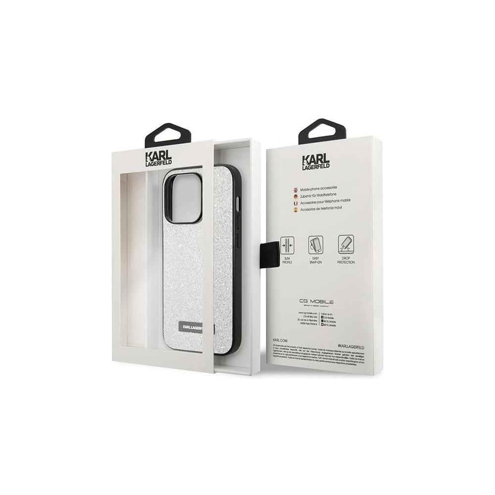 Hurtownia GSM - Case Karl Lagerfeld KLHCP14LG2ELS Apple iPhone 14 Pro Hardcase silber/silver Glitter Plakette Logo - KLD1111 - {ean13} - Hurt