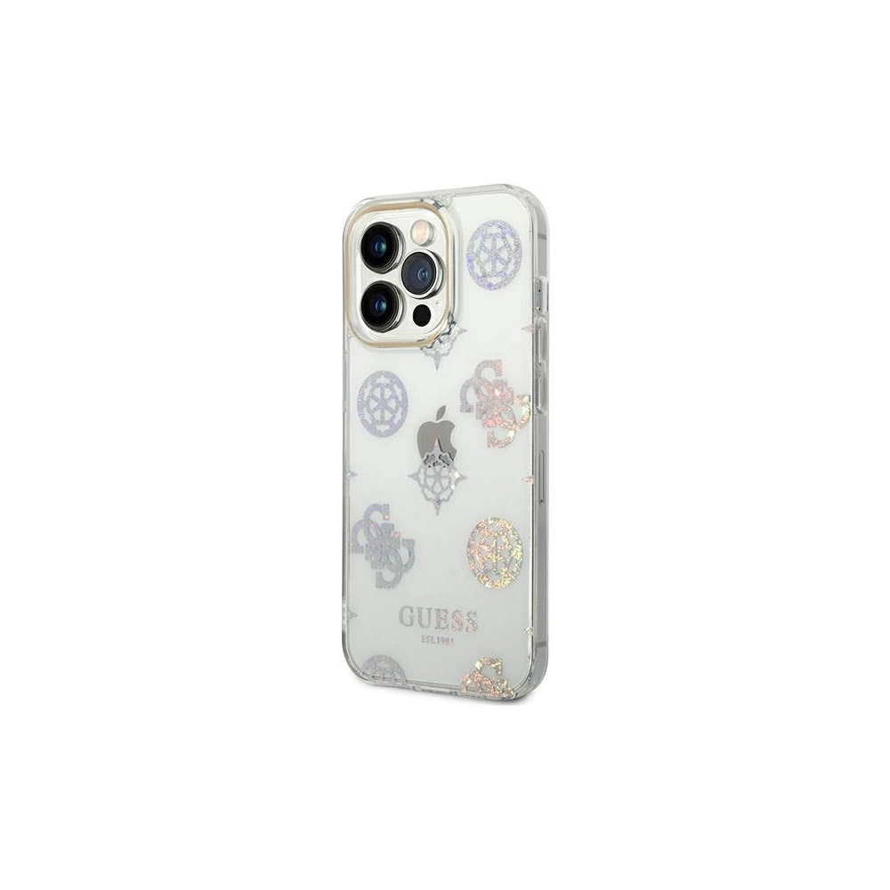 Wholesale Guess GUHCP14LHTPPTH Apple iPhone 14 Pro transparent hard case Peony Glitter - GUE2097 - {ean13} - Hurt