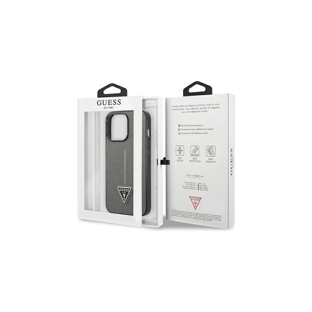 Hurtownia GSM - Etui Guess GUHCP14LPSATLG Apple iPhone 14 Pro argintiu/silver hardcase SaffianoTriangle Logo - GUE2100 - {ean13} - Hurt