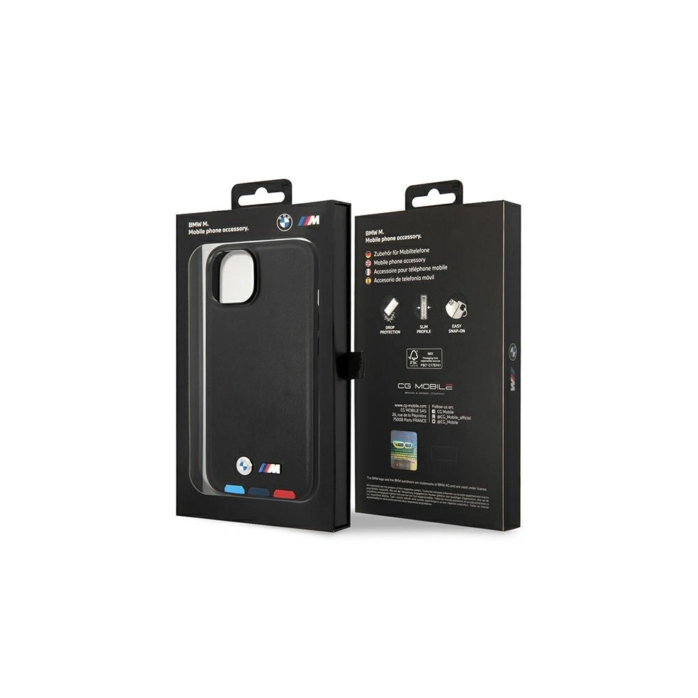 Wholesale BMW BMHMP14M22PTDK Apple iPhone 14 Plus / 15 Plus black Leather Stamp Tricolor Magsafe - BMW321 - {ean13} - Hurt