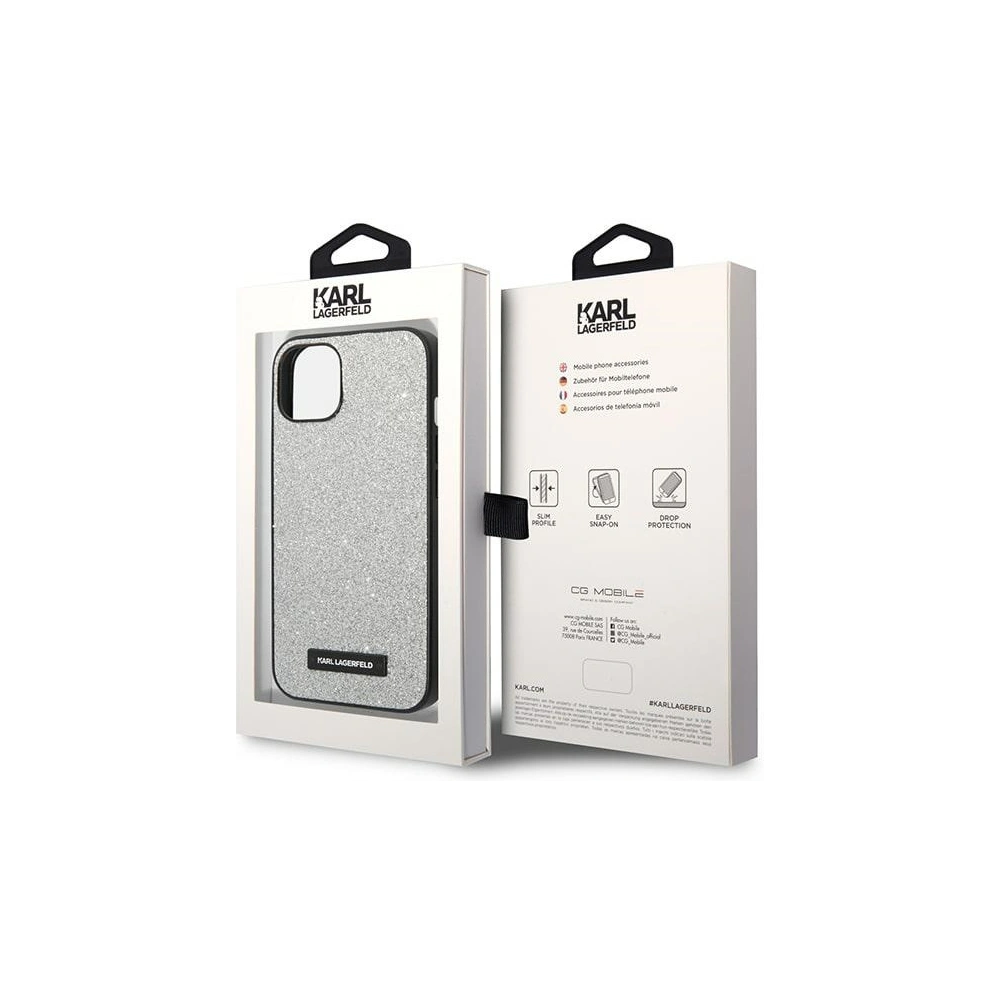 Wholesale Karl Lagerfeld KLHCP14MG2ELS Apple iPhone 14 Plus / 15 Plus hardcase silver Glitter Plaque Logo - KLD1124 - {ean13} - Hurt