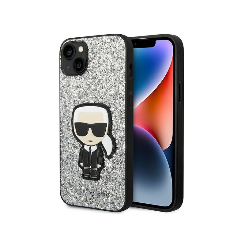 Karl Lagerfeld Distributor - 3666339077402 - KLD1125 - Karl Lagerfeld KLHCP14MGFKPG Apple iPhone 14 Plus / 15 Plus hardcase silver Glitter Flakes Ikonik - B2B homescreen