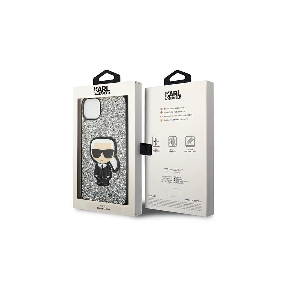 Hurtownia GSM - Etui Karl Lagerfeld KLHCP14MGFKPG Apple iPhone 14 Plus / 15 Plus keménytok ezüst/silver Glitter Flakes Ikonik - KLD1125 - {ean13} - Hurt