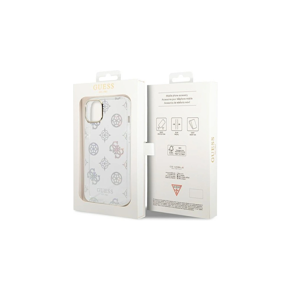 Wholesale Guess GUHCP14SHTPPTH Apple iPhone 14 transparent hard case Peony Glitter - GUE2121 - {ean13} - Hurt