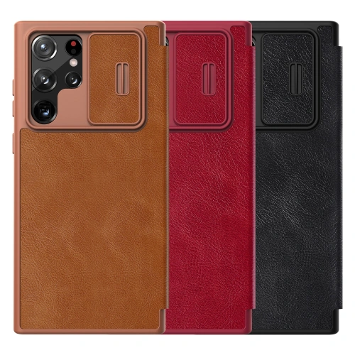Etui Nillkin Qin Leather Pro Samsung Galaxy S22 Ultra brązowy