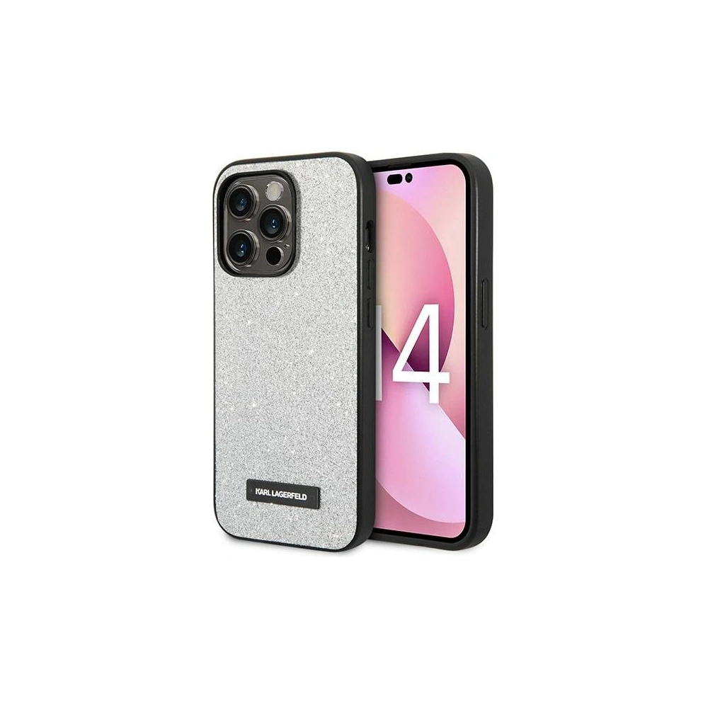 Etui Karl Lagerfeld KLHCP14XG2ELS Apple iPhone 14 Pro Max hardcase stříbrný/silver Glitter Plaque Logo