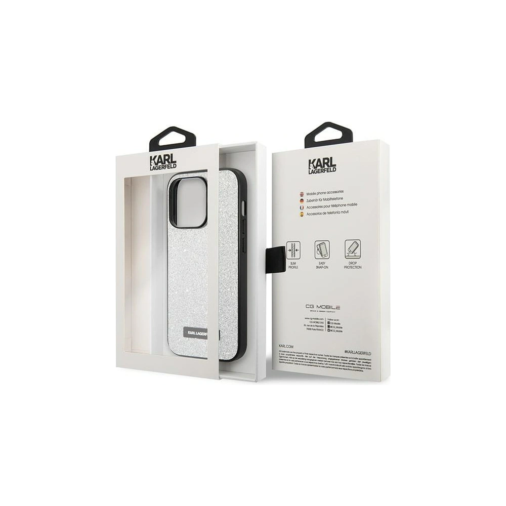 Etui Karl Lagerfeld KLHCP14XG2ELS Apple iPhone 14 Pro Max hardcase stříbrný/silver Glitter Plaque Logo