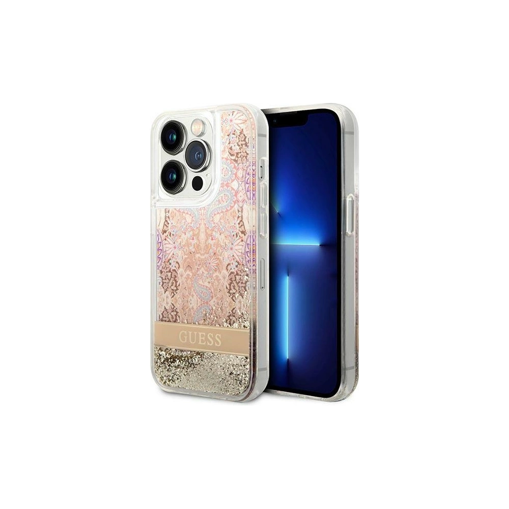 Case Guess GUHCP14XLFLSD Apple iPhone 14 Pro Max gold/hartschale Paisley Flüssig-Glitzer