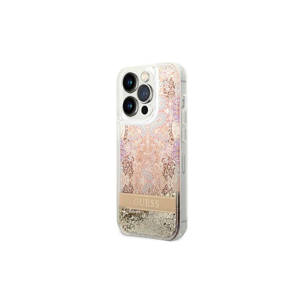 Case Guess GUHCP14XLFLSD Apple iPhone 14 Pro Max gold/hartschale Paisley Flüssig-Glitzer