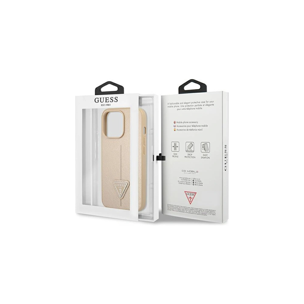 Hurtownia GSM - Etui Guess GUHCP14XPSATLE Apple iPhone 14 Pro Max bej hardcase SaffianoLogo Triunghi - GUE2136 - {ean13} - Hurt