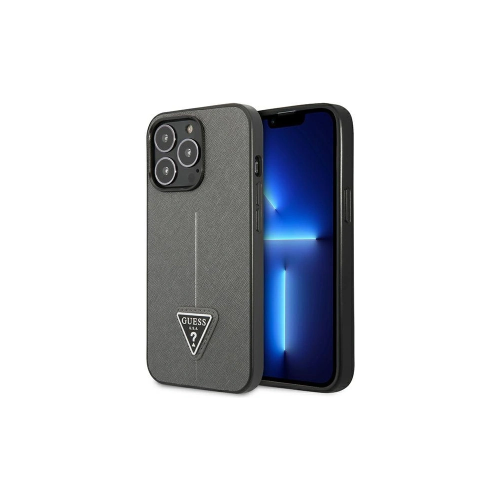Etui Guess GUHCP14XPSATLG Apple iPhone 14 Pro Max stříbrný/silver hardcase SaffianoTriangle Logo