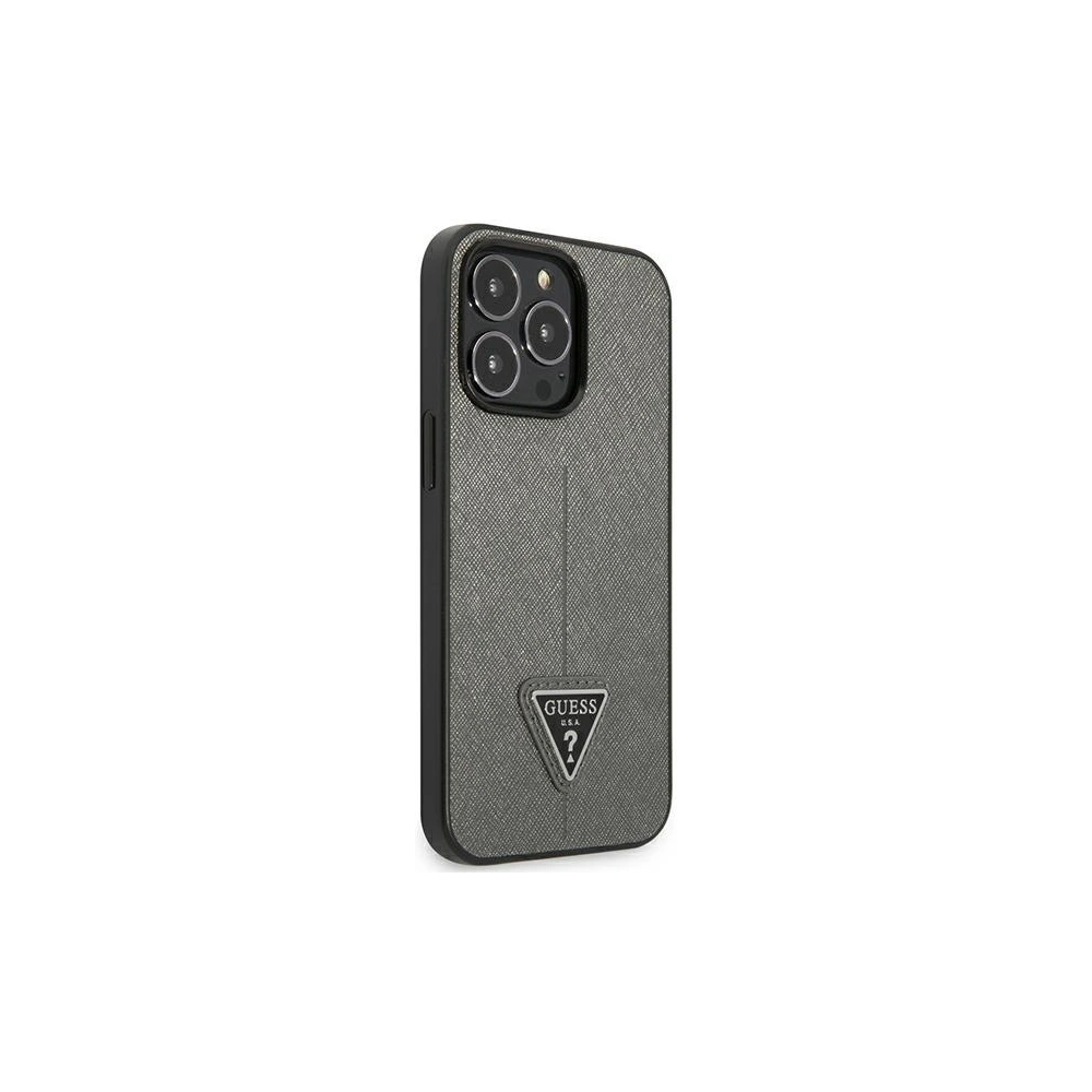 Etui Guess GUHCP14XPSATLG Apple iPhone 14 Pro Max stříbrný/silver hardcase SaffianoTriangle Logo