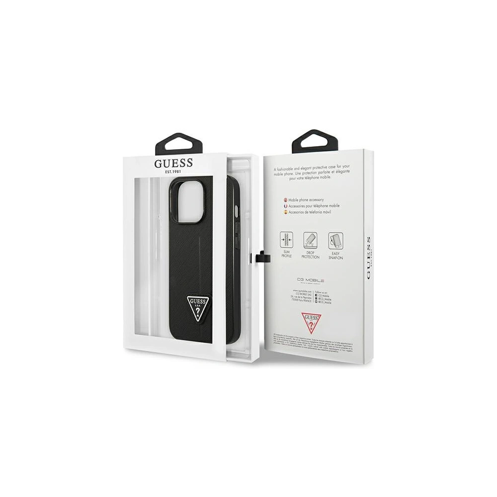 Case Guess GUHCP14XPSATLK Apple iPhone 14 Pro Max schwarz/black Hardcase SaffianoTriangle Logo
