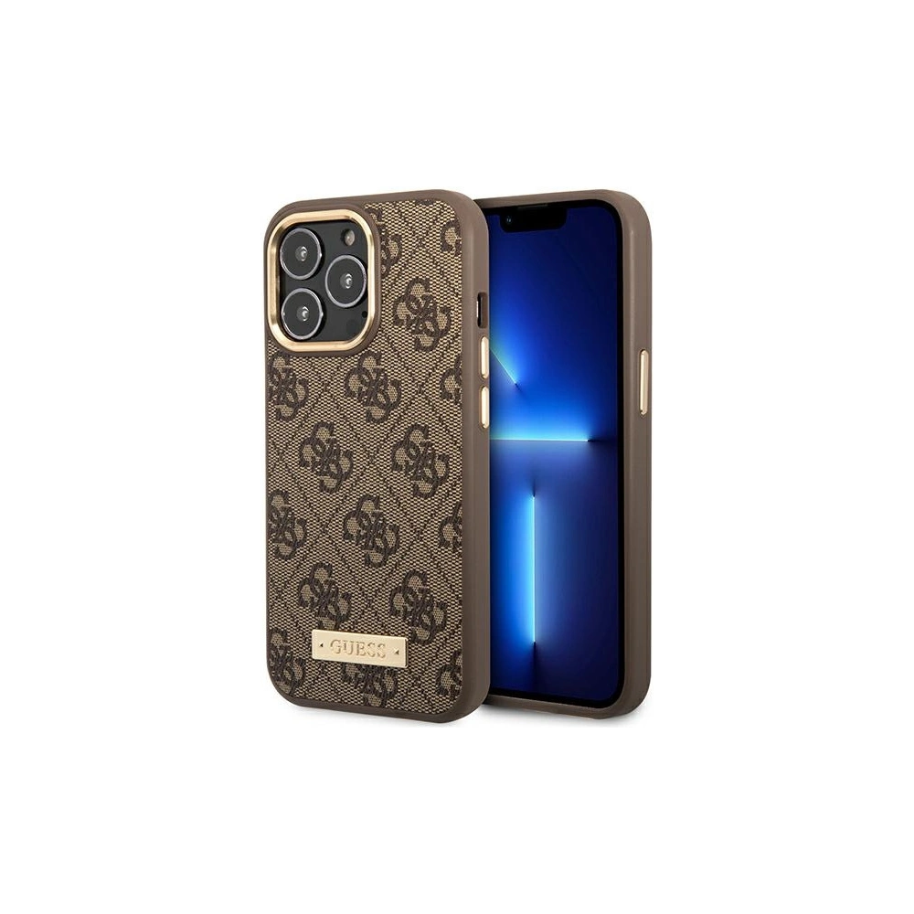 Hurtownia GSM - Etui Guess GUHMP14LU4GPRW Apple iPhone 14 Pro brązowy/brown hard case 4G Logo Plate MagSafe - GUE2144 - {ean13} - Hurt