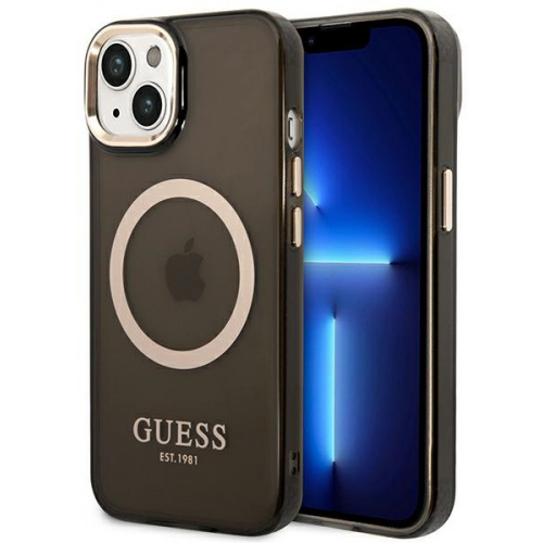 Guess Distributor - 3666339069599 - GUE2145 - Guess GUHMP14MHTCMK Apple iPhone 14 Plus / 15 Plus black hard case Gold Outline Translucent MagSafe - B2B homescreen