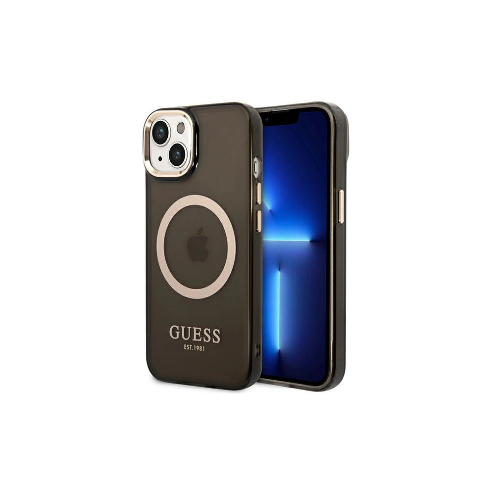 Wholesale Guess GUHMP14MHTCMK Apple iPhone 14 Plus / 15 Plus black hard case Gold Outline Translucent MagSafe - GUE2145 - {ean13} - Hurt