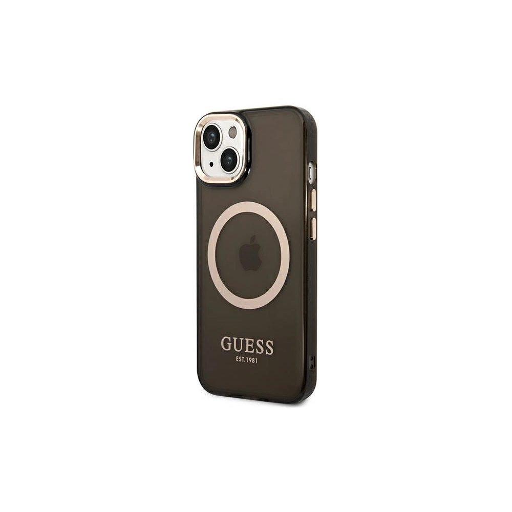 Wholesale Guess GUHMP14MHTCMK Apple iPhone 14 Plus / 15 Plus black hard case Gold Outline Translucent MagSafe - GUE2145 - {ean13} - Hurt