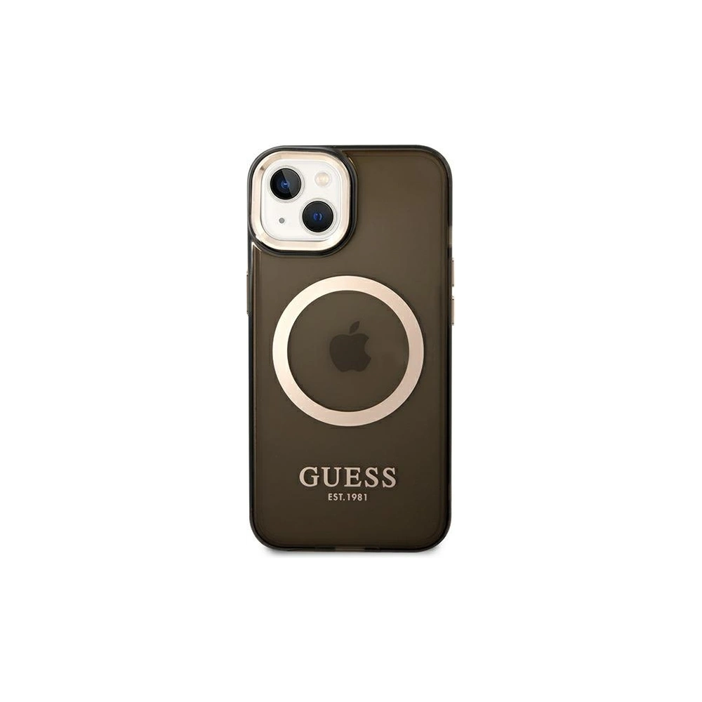 Wholesale Guess GUHMP14MHTCMK Apple iPhone 14 Plus / 15 Plus black hard case Gold Outline Translucent MagSafe - GUE2145 - {ean13} - Hurt