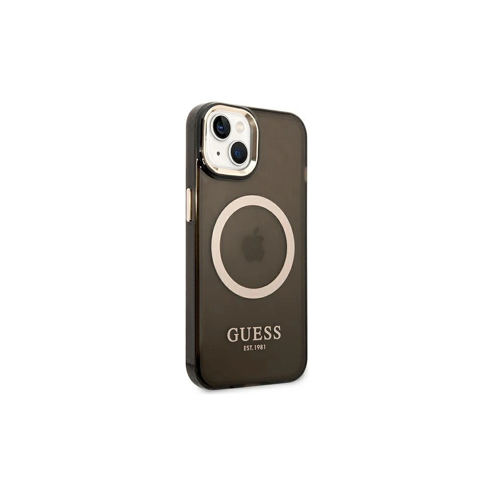 Wholesale Guess GUHMP14MHTCMK Apple iPhone 14 Plus / 15 Plus black hard case Gold Outline Translucent MagSafe - GUE2145 - {ean13} - Hurt