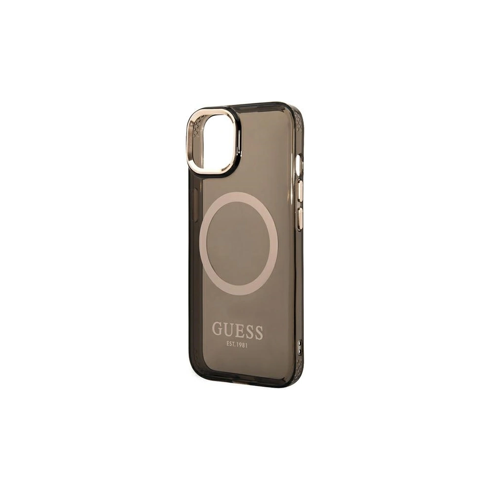 Wholesale Guess GUHMP14MHTCMK Apple iPhone 14 Plus / 15 Plus black hard case Gold Outline Translucent MagSafe - GUE2145 - {ean13} - Hurt