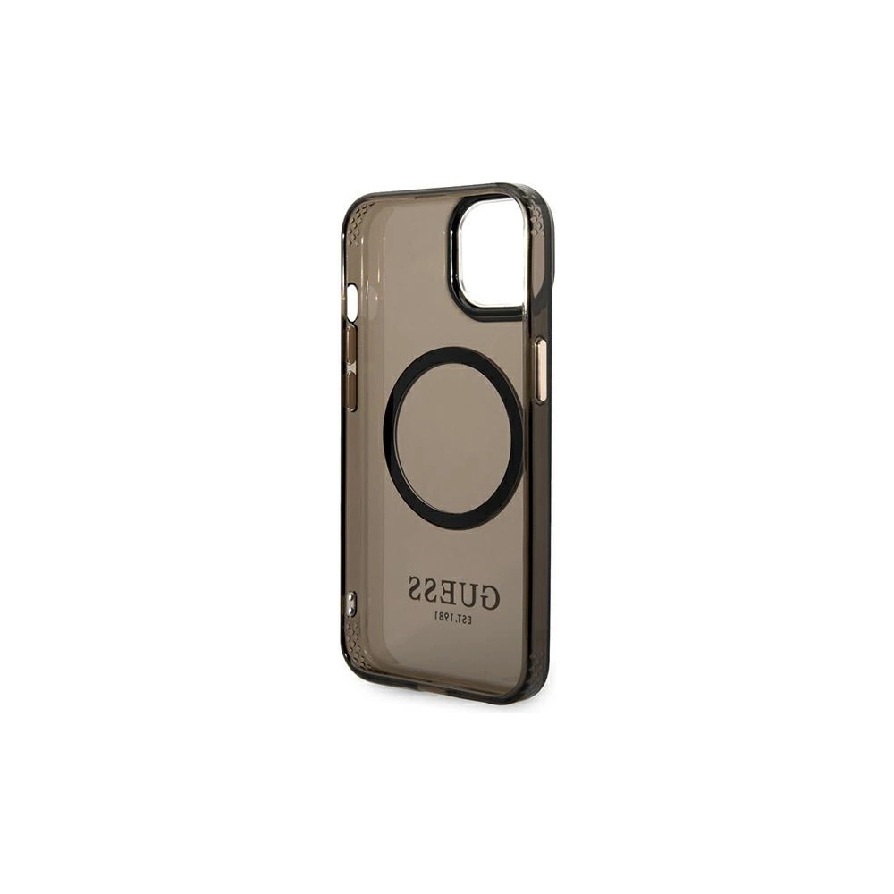 Wholesale Guess GUHMP14MHTCMK Apple iPhone 14 Plus / 15 Plus black hard case Gold Outline Translucent MagSafe - GUE2145 - {ean13} - Hurt