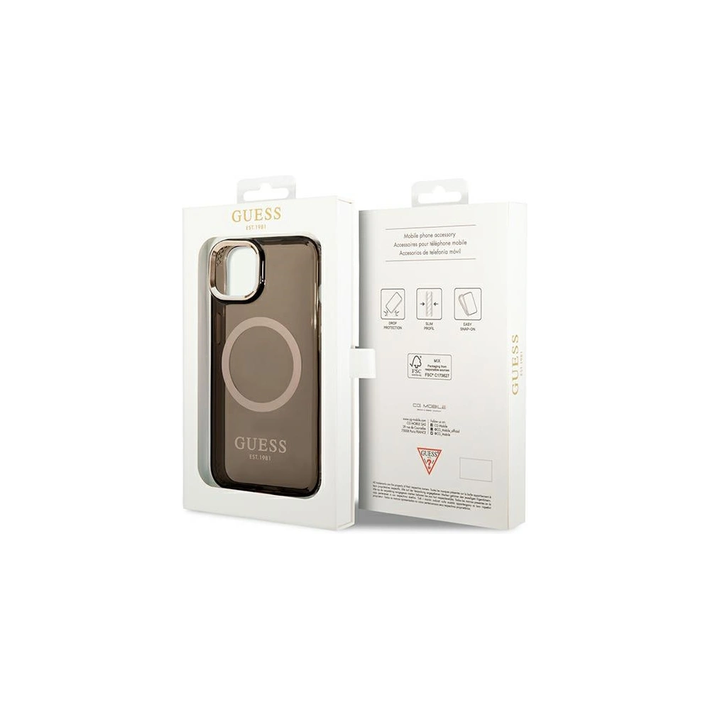 Wholesale Guess GUHMP14MHTCMK Apple iPhone 14 Plus / 15 Plus black hard case Gold Outline Translucent MagSafe - GUE2145 - {ean13} - Hurt