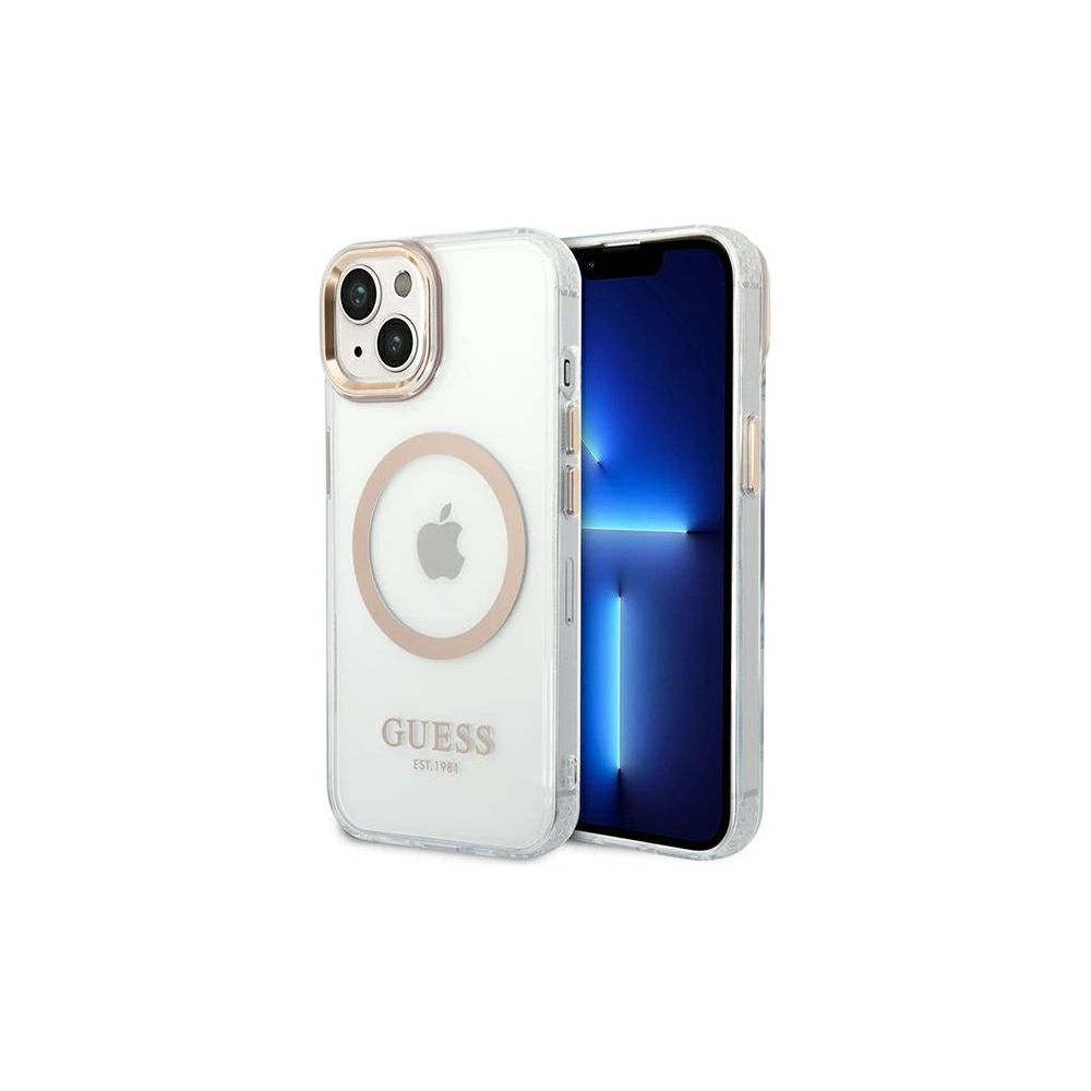 Wholesale Guess GUHMP14MHTRMD Apple iPhone 14 Plus / 15 Plus gold hard case Metal Outline Magsafe - GUE2146 - {ean13} - Hurt