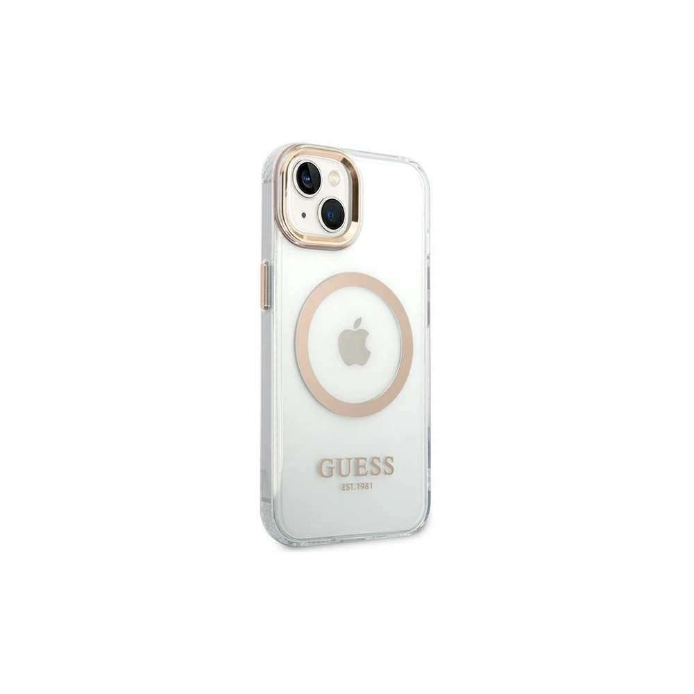 Wholesale Guess GUHMP14MHTRMD Apple iPhone 14 Plus / 15 Plus gold hard case Metal Outline Magsafe - GUE2146 - {ean13} - Hurt