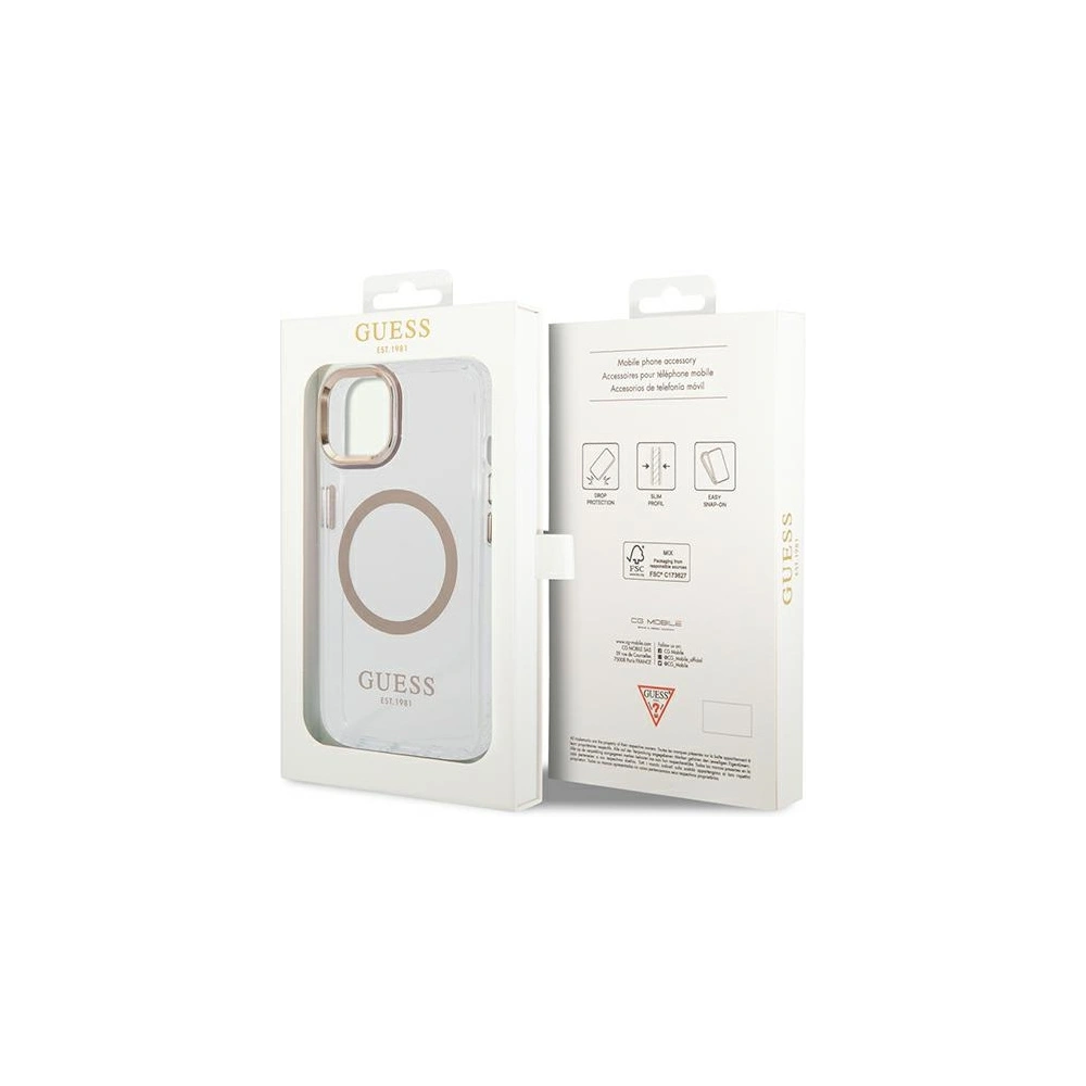 Wholesale Guess GUHMP14MHTRMD Apple iPhone 14 Plus / 15 Plus gold hard case Metal Outline Magsafe - GUE2146 - {ean13} - Hurt