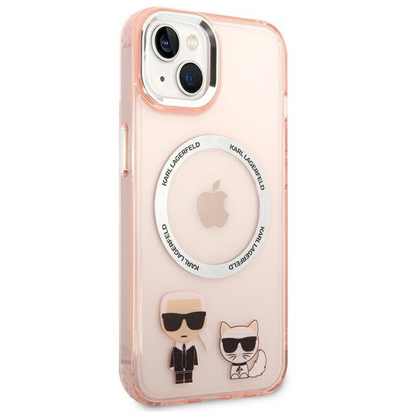 Kryt Karl Lagerfeld KLHMP14SHKCP Apple iPhone 14 hardcase pink Karl & Choupette Aluminium Magsafe