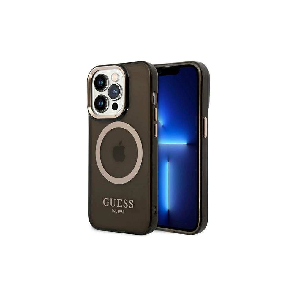 Wholesale Guess GUHMP14XHTCMK Apple iPhone 14 Pro Max black hard case Gold Outline Translucent MagSafe - GUE2154 - {ean13} - Hurt