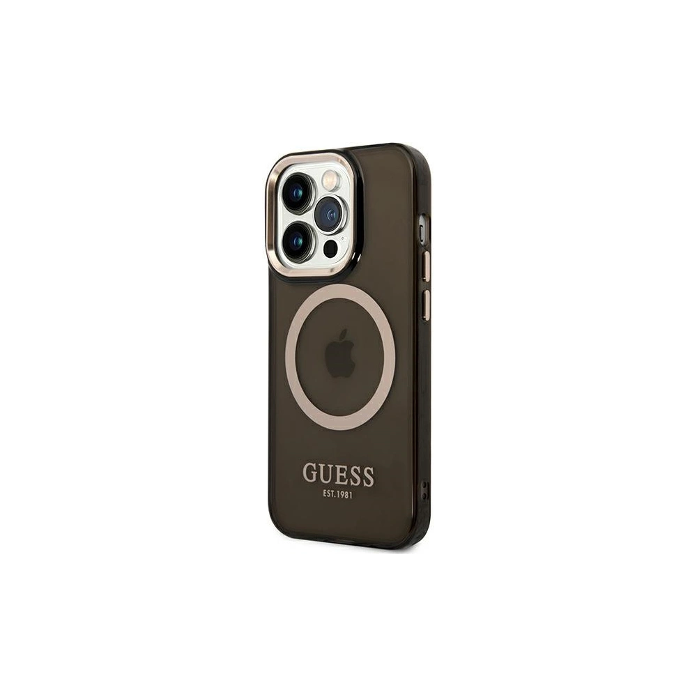 Wholesale Guess GUHMP14XHTCMK Apple iPhone 14 Pro Max black hard case Gold Outline Translucent MagSafe - GUE2154 - {ean13} - Hurt