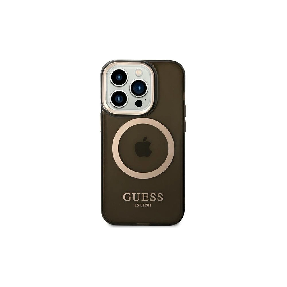 Wholesale Guess GUHMP14XHTCMK Apple iPhone 14 Pro Max black hard case Gold Outline Translucent MagSafe - GUE2154 - {ean13} - Hurt