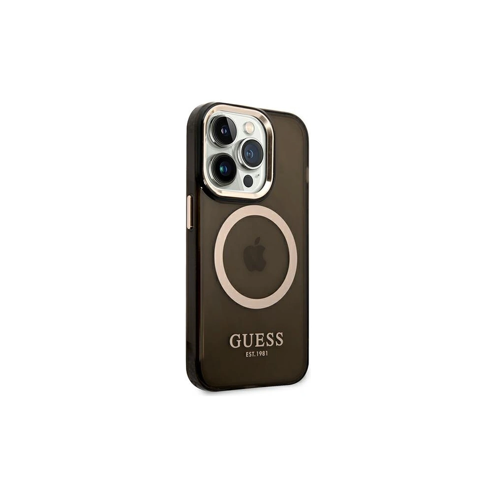 Wholesale Guess GUHMP14XHTCMK Apple iPhone 14 Pro Max black hard case Gold Outline Translucent MagSafe - GUE2154 - {ean13} - Hurt