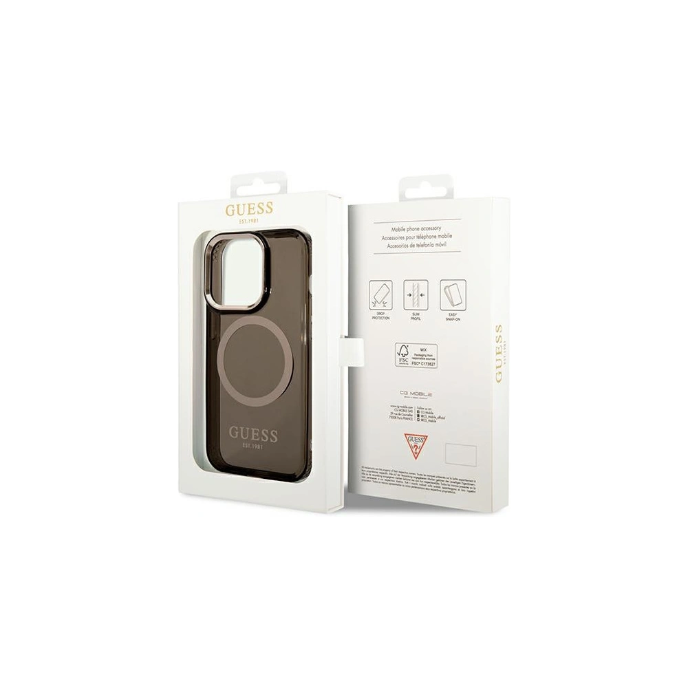 Wholesale Guess GUHMP14XHTCMK Apple iPhone 14 Pro Max black hard case Gold Outline Translucent MagSafe - GUE2154 - {ean13} - Hurt